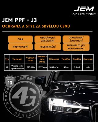 JEM PPF - J3: Kvalita dostupná pro každého! J3 přináší špičkovou ochranu za příznivou cenu. Dopřejte svému autu to...