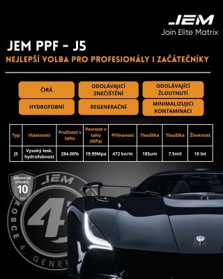 JEM PPF - J5: Dokonalá ochrana pro vaše auto! Profesionální řešení, které zachová krásu vašeho vozu na dlouhé roky....
